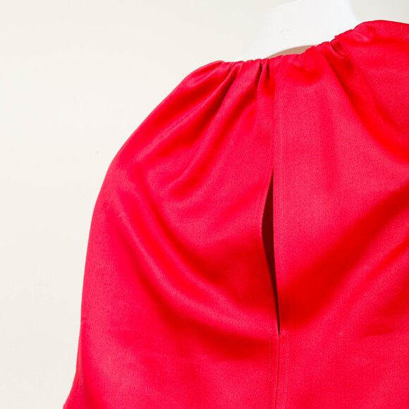 Brandon Maxwell AW/19 Fuschia Silk-Shantung Cape-Sleeve Midi Dress - Picture 7 of 11